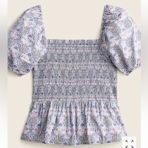 JCrew Smocked Squareneck organize cotton top in Liberty Club Nouveau floral